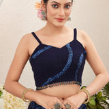 Dark Blue Georgette Embroidered Lehenga