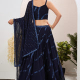 Dark Blue Georgette Embroidered Lehenga
