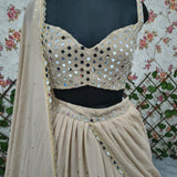 Beautiful Creamy Mirror Work Lehenga