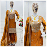 Exclusive Mustard Fandy Silk Suit