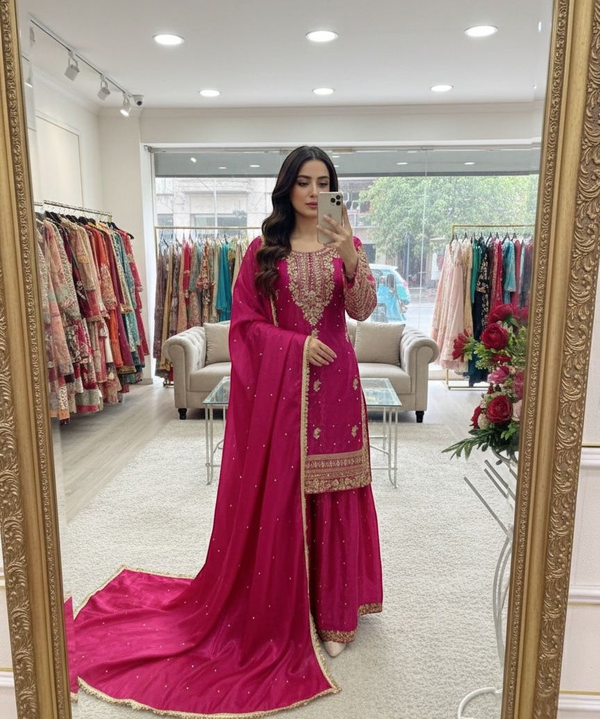 Partywear Gmy Silk Top Plazzo