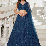 Adorn Blue Bridal Moti Work Lehenga