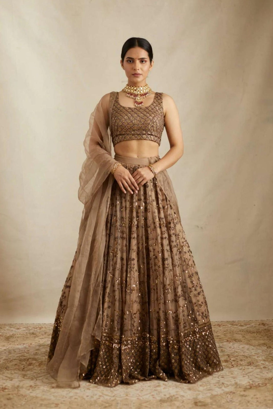 Elegant Embroidered Net Bridal Lehenga