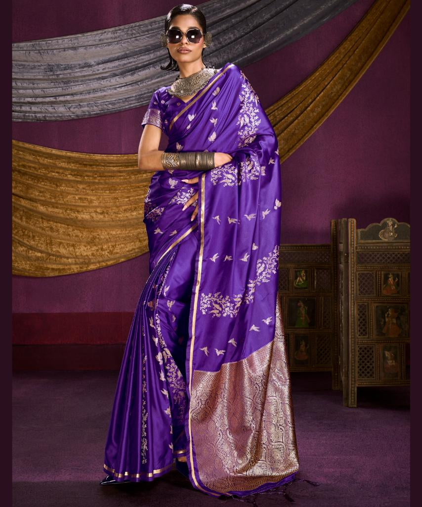 Kanthkala Indigo Satin Silk Saree