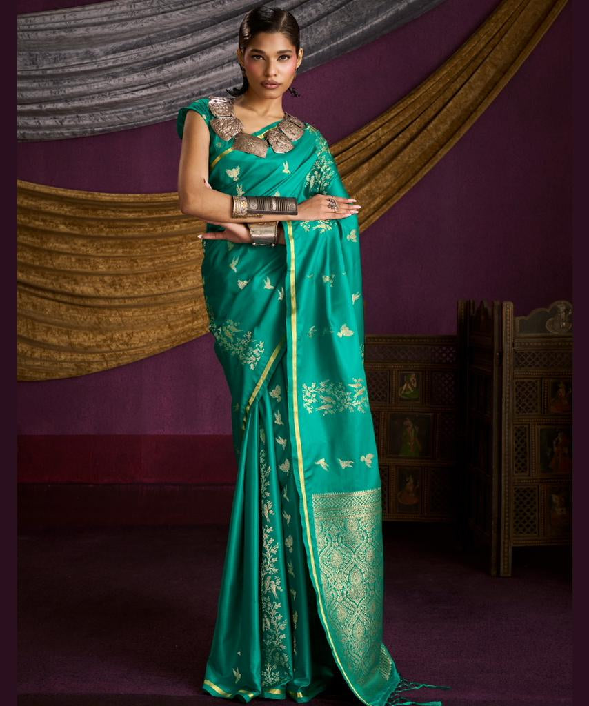 Kanthkala Indigo Satin Silk Saree