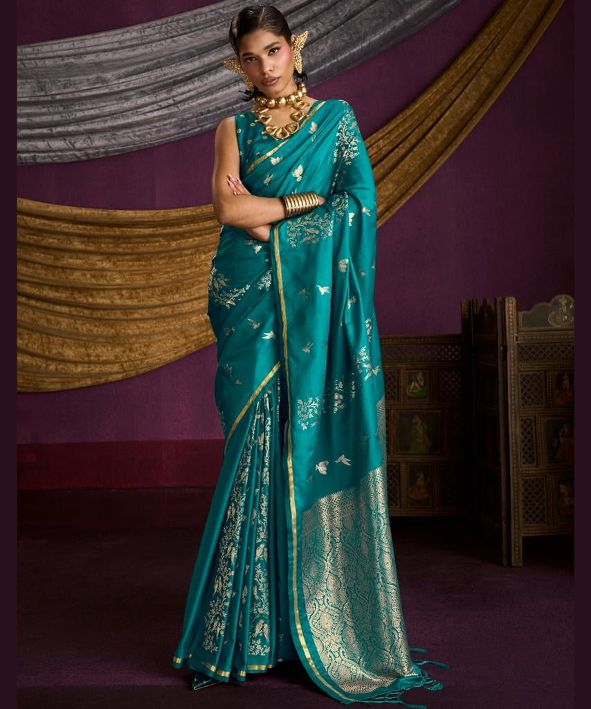 Kanthkala Indigo Satin Silk Saree