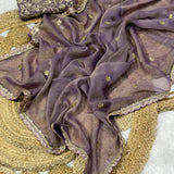 Elegant Embroidery Moss Silk Saree