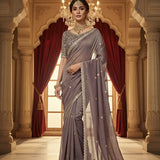 Elegant Embroidery Moss Silk Saree