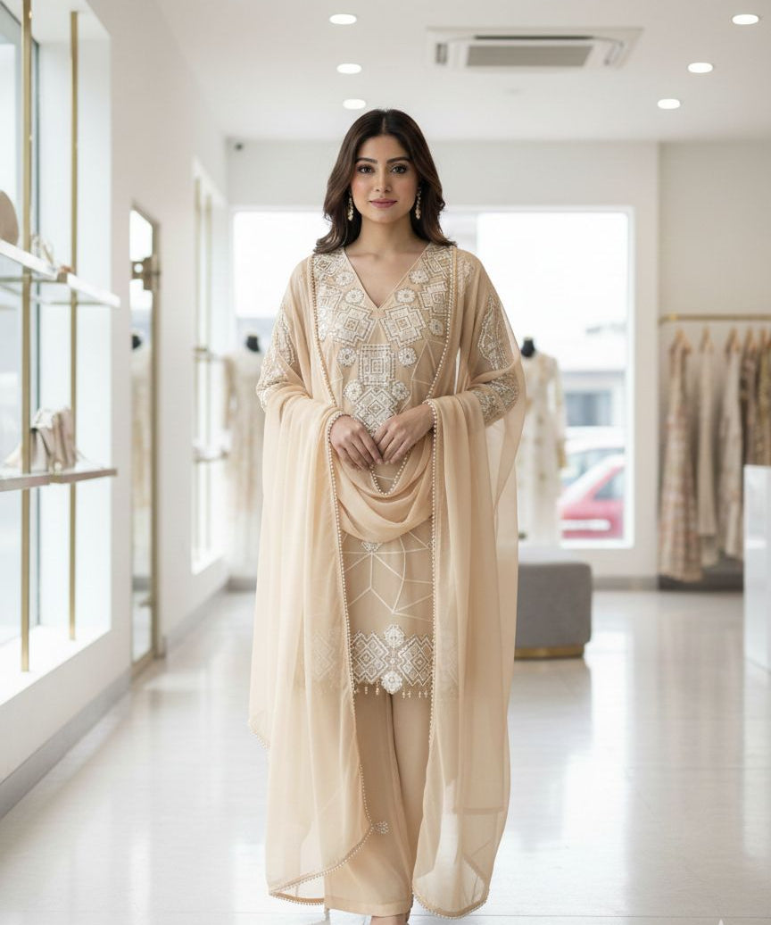 Attractive Georgette Embroidered Suit