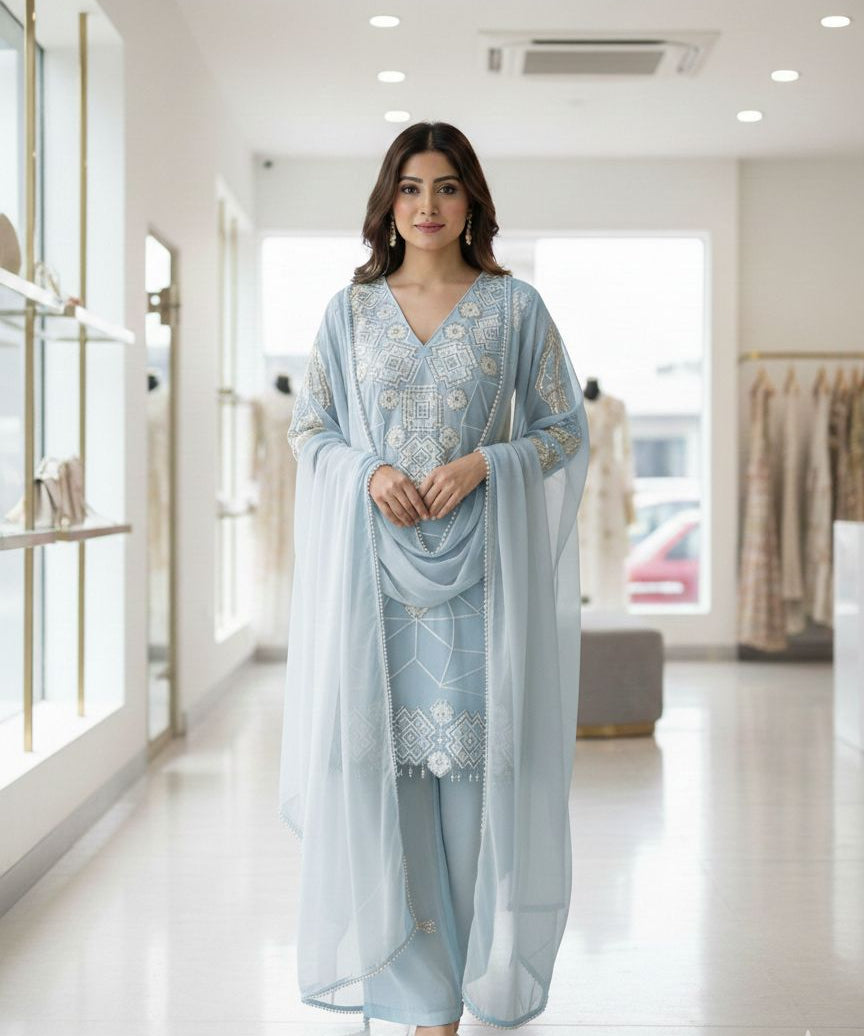 Attractive Georgette Embroidered Suit