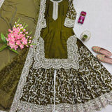 Olive Shiny Fandy Silk Top Plazzo