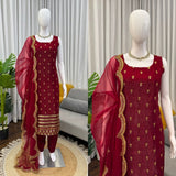Modern Style Maroon Straight Suit