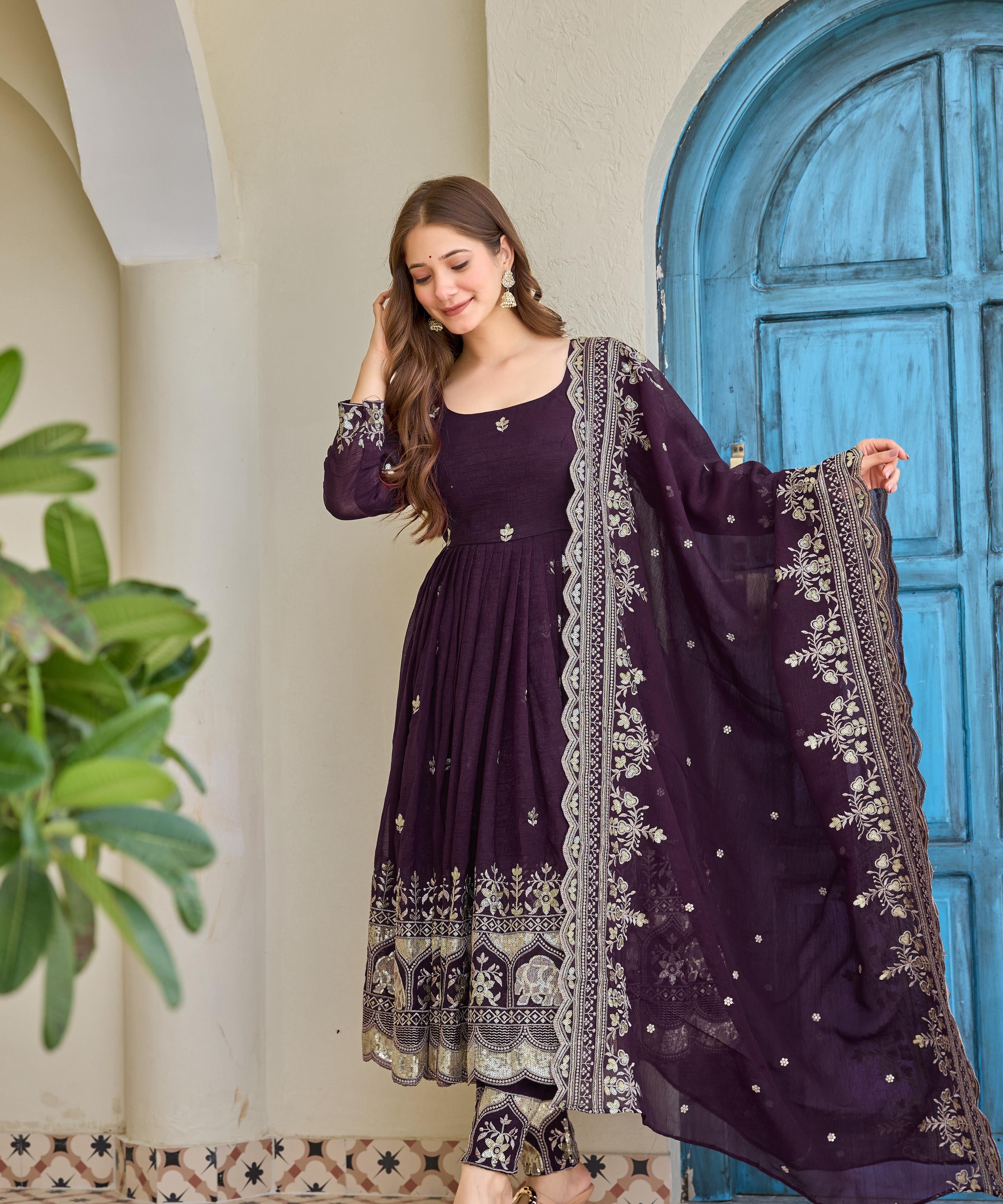 Boutique Crunchy Silk Flaired Suit