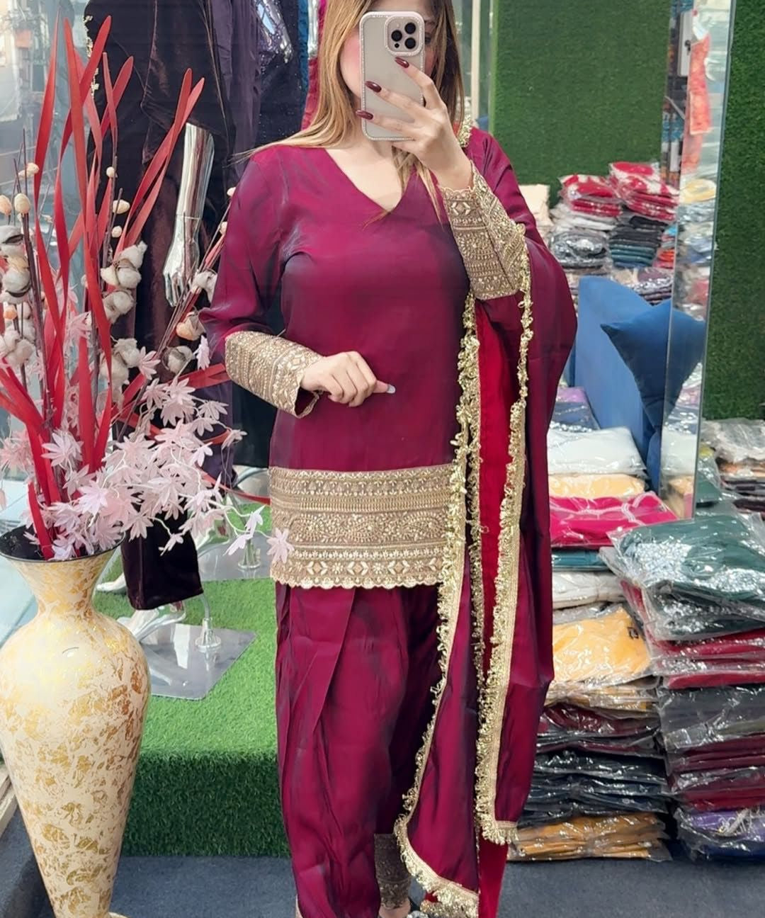 Meera Chinon Embroidered Suit