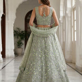 Pistachio Bridal Embroidered Net Lehenga