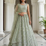 Pistachio Bridal Embroidered Net Lehenga