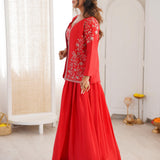 Festive orange Flower Embroidered coti Lehenga