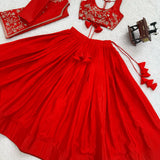 Festive orange Flower Embroidered coti Lehenga
