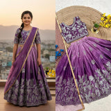 Purple Kids Embroidered Silk Lehenga Choli