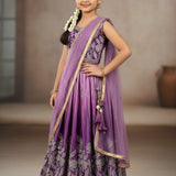 Purple Kids Embroidered Silk Lehenga Choli