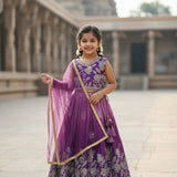Purple Kids Embroidered Silk Lehenga Choli
