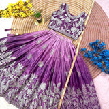 Purple Kids Embroidered Silk Lehenga Choli