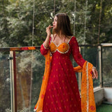 Charming Red Bandhej Anarkali Suit