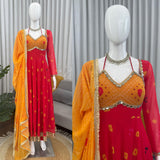 Charming Red Bandhej Anarkali Suit