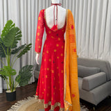 Charming Red Bandhej Anarkali Suit