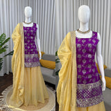 Purple Jacquard Weaving Top Plazo