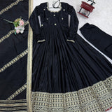 Silky Embroidered Chinon Anarkali Gown