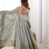 Silky Embroidered Chinon Anarkali Gown