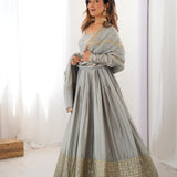 Silky Embroidered Chinon Anarkali Gown