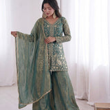 Partylook Heavy Fandy Silk Top Plazo