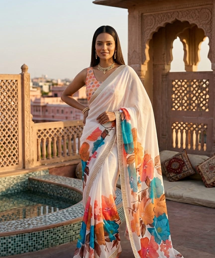 Preseting Beautiful Floral Print Saree