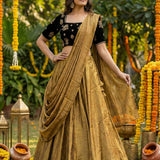 Modern Drape Golden Silk Lehenga