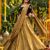 Modern Drape Golden Silk Lehenga