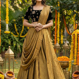 Modern Drape Golden Silk Lehenga
