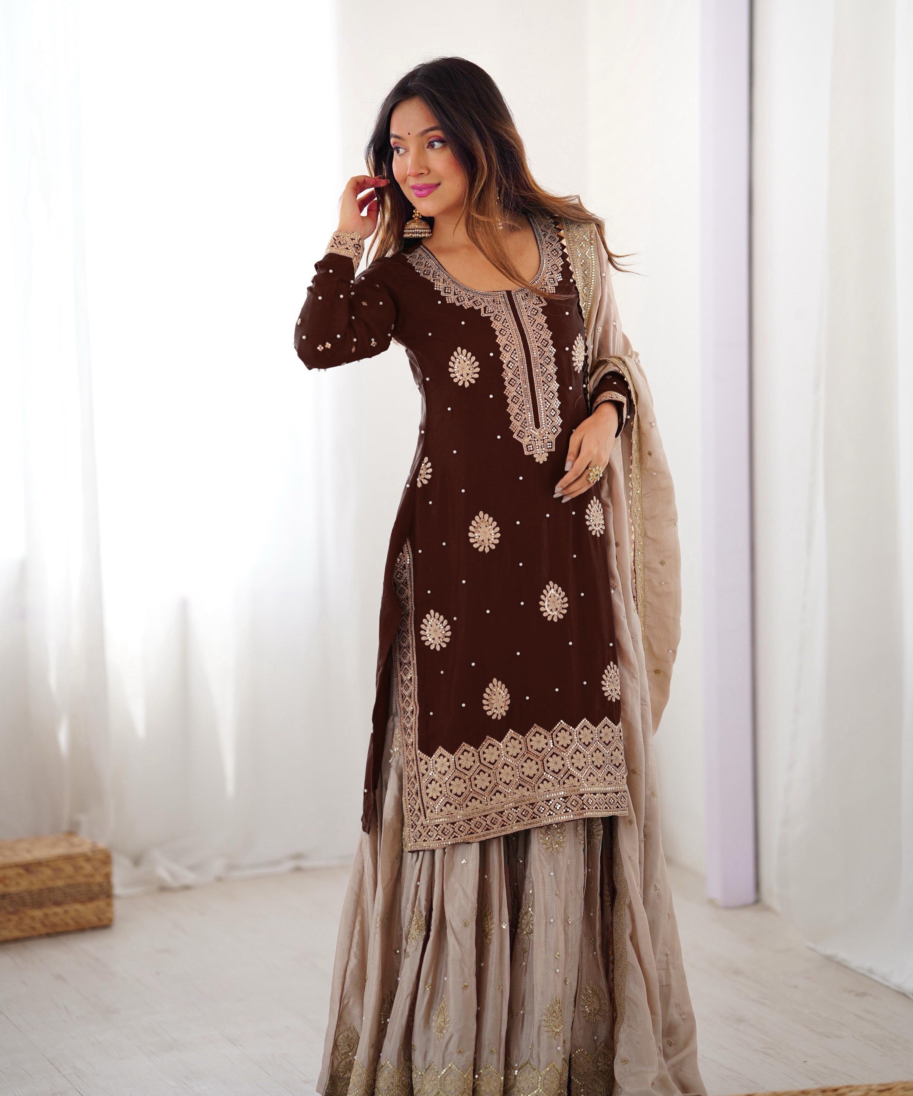 Classic Coding Work Silk Top Sharara