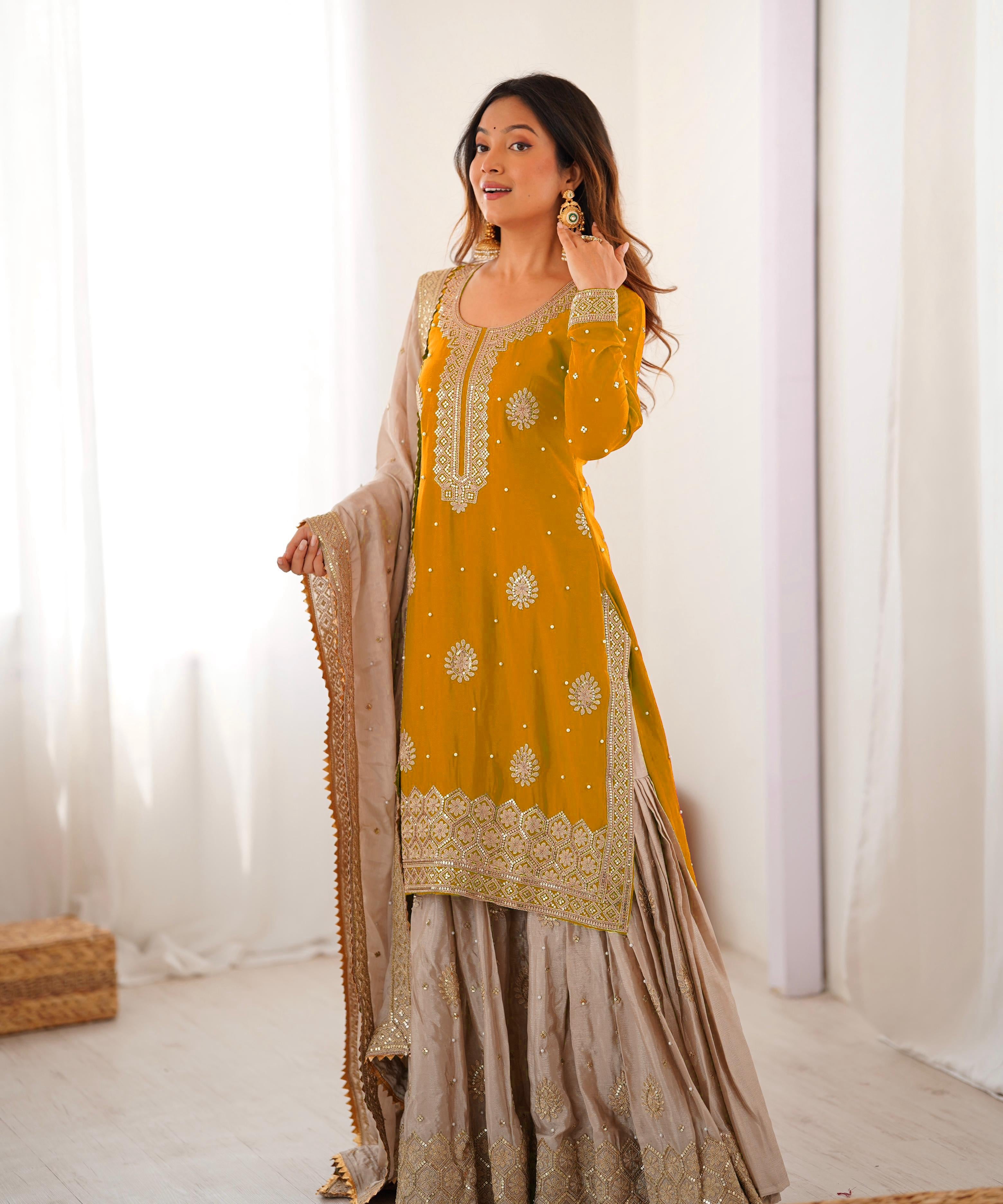 Classic Coding Work Silk Top Sharara
