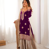 Classic Coding Work Silk Top Sharara