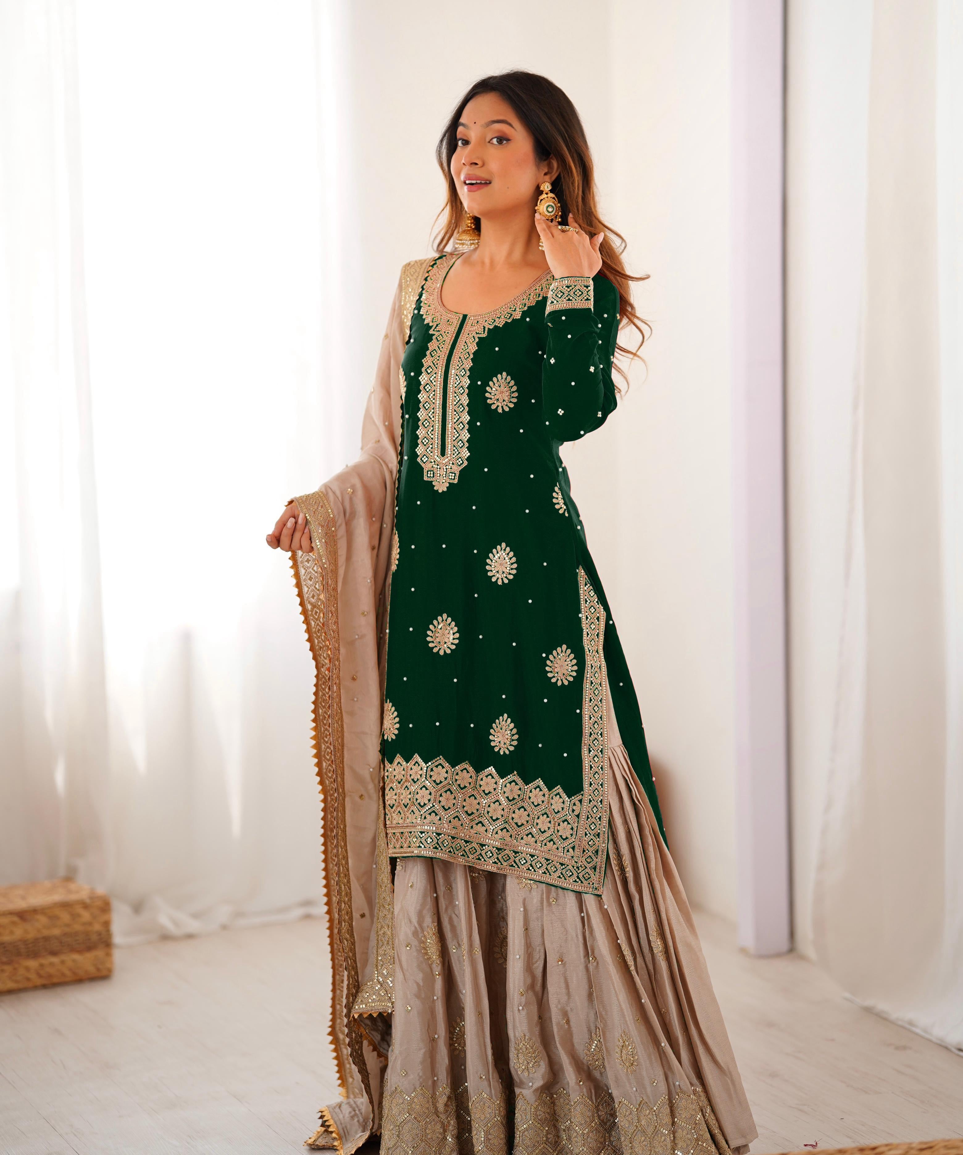 Classic Coding Work Silk Top Sharara