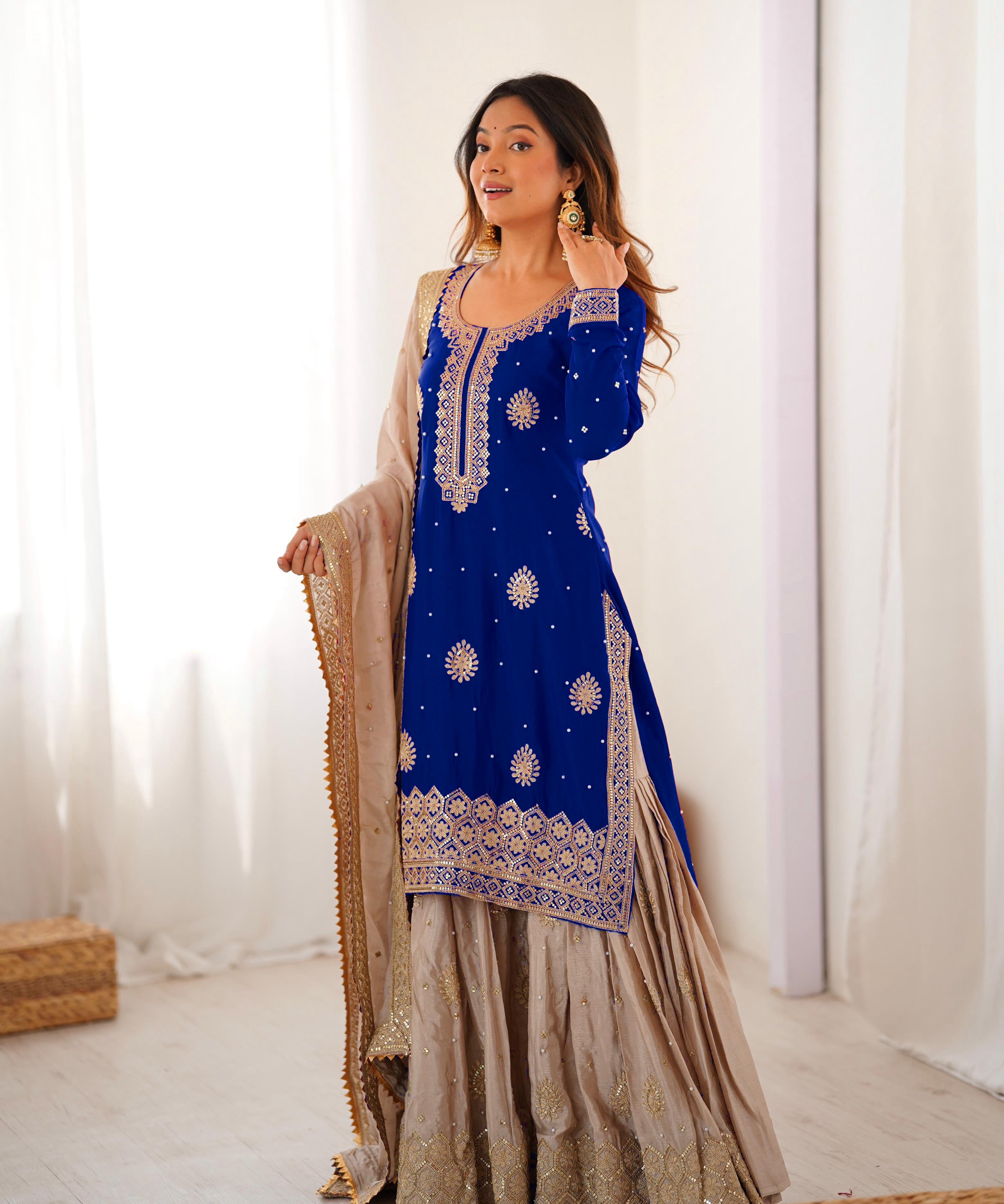 Classic Coding Work Silk Top Sharara