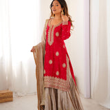 Classic Coding Work Silk Top Sharara