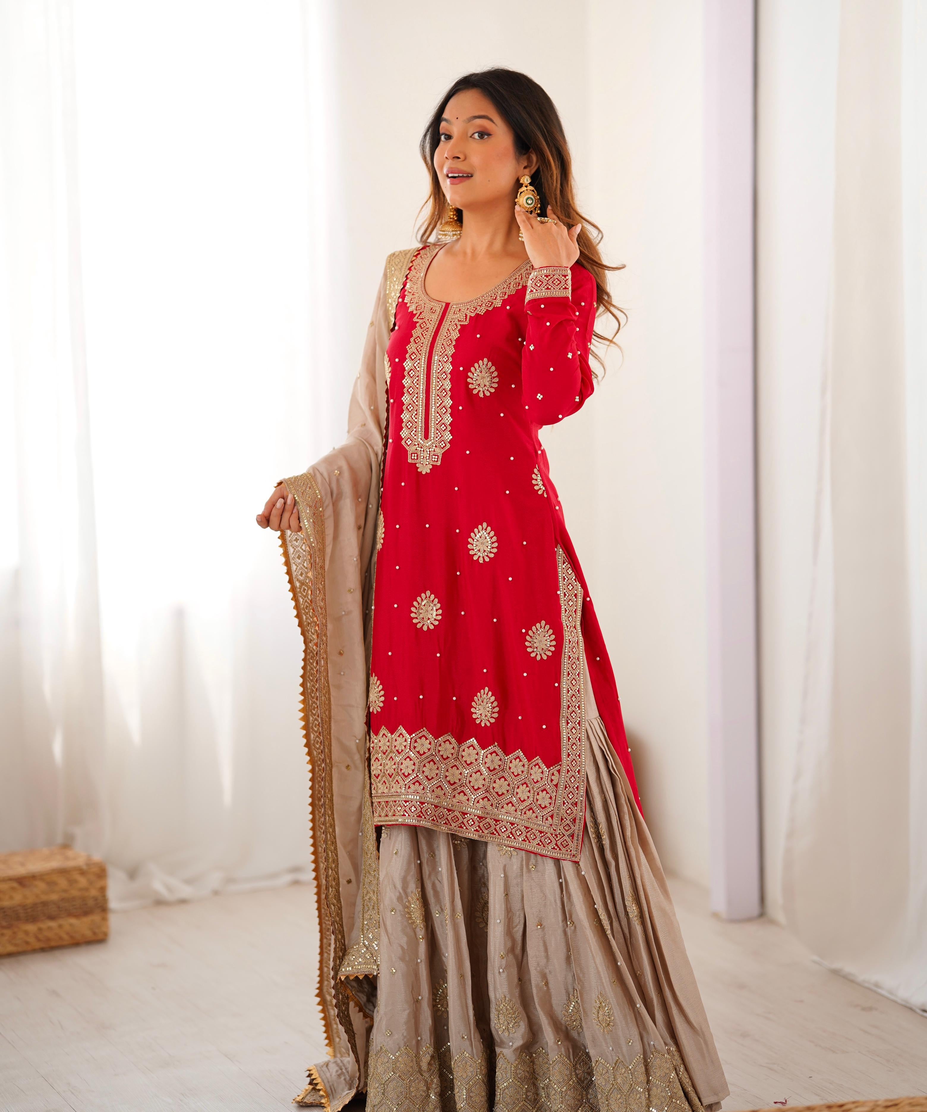 Classic Coding Work Silk Top Sharara