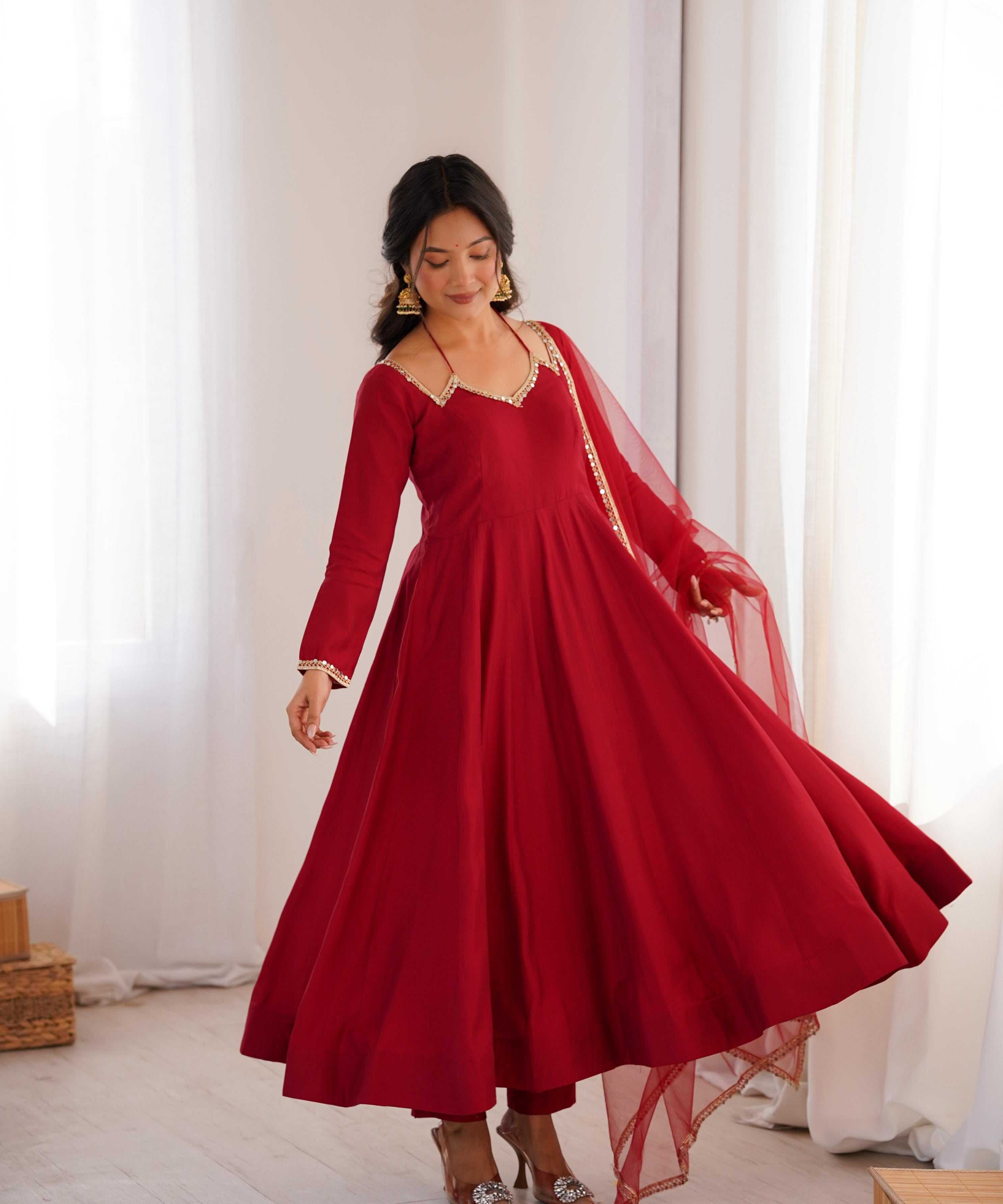 Wedding Roman Silk Anarkali Gown