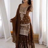 Brown Heavy Embroidered Top Sharara