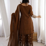 Brown Heavy Embroidered Top Sharara