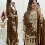 Brown Heavy Embroidered Top Sharara