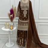 Brown Heavy Embroidered Top Sharara